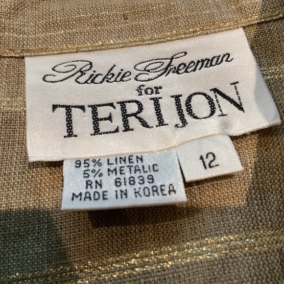 Rickie Freeman for Teri Jon 3-Piece Linen Metallic Casual Pant Suit Set, Size 12 - Picture 12 of 15